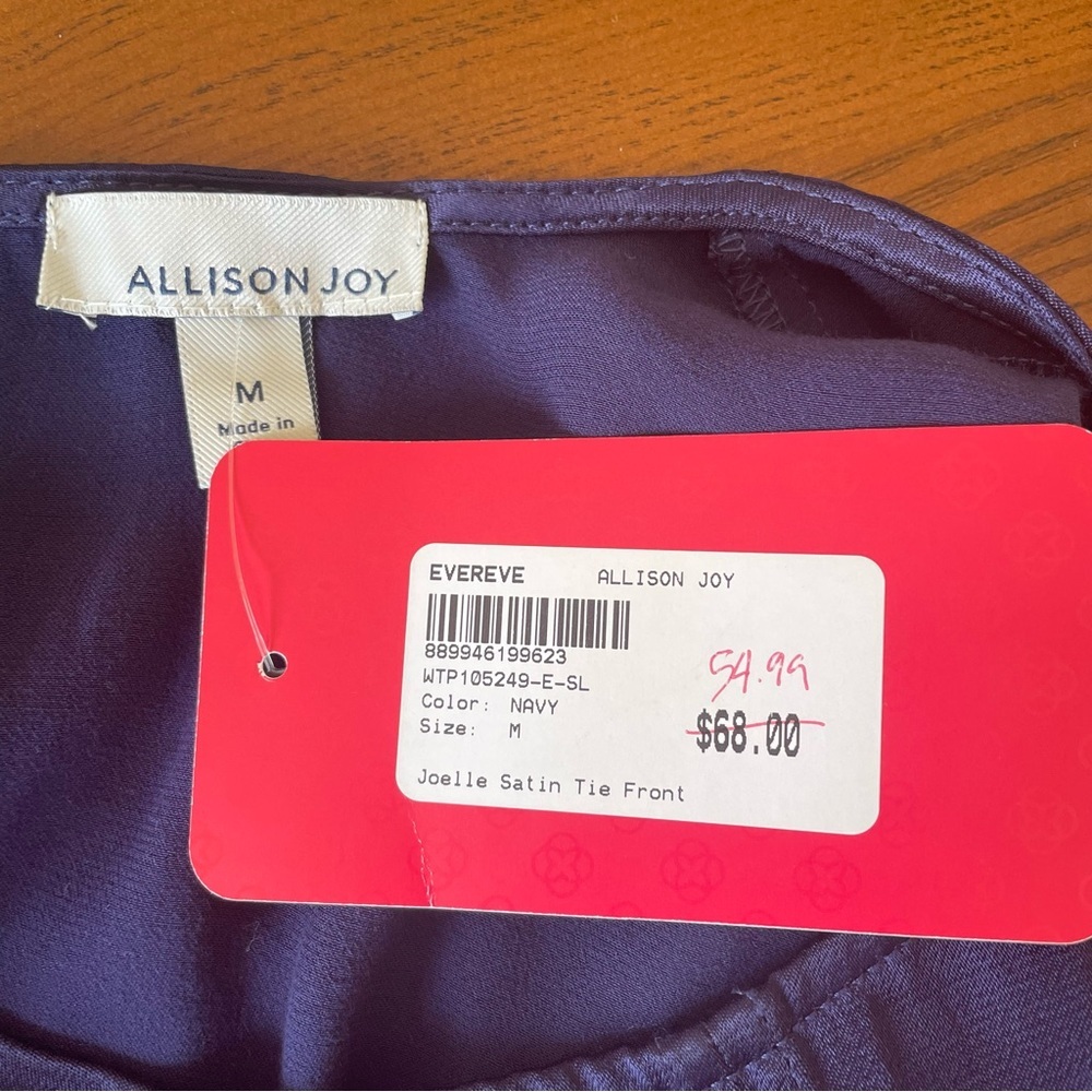 Allison Joy Deep Navy Short Sleeve Tie-Front Blouse - Picture 7 of 9
